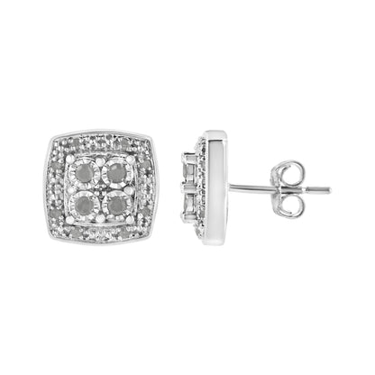 .925 Sterling Silver 1/4 cttw Round Cut Diamond Square Shape Milgrain Stud Earrings (I-J Color, I3 Clarity)-2