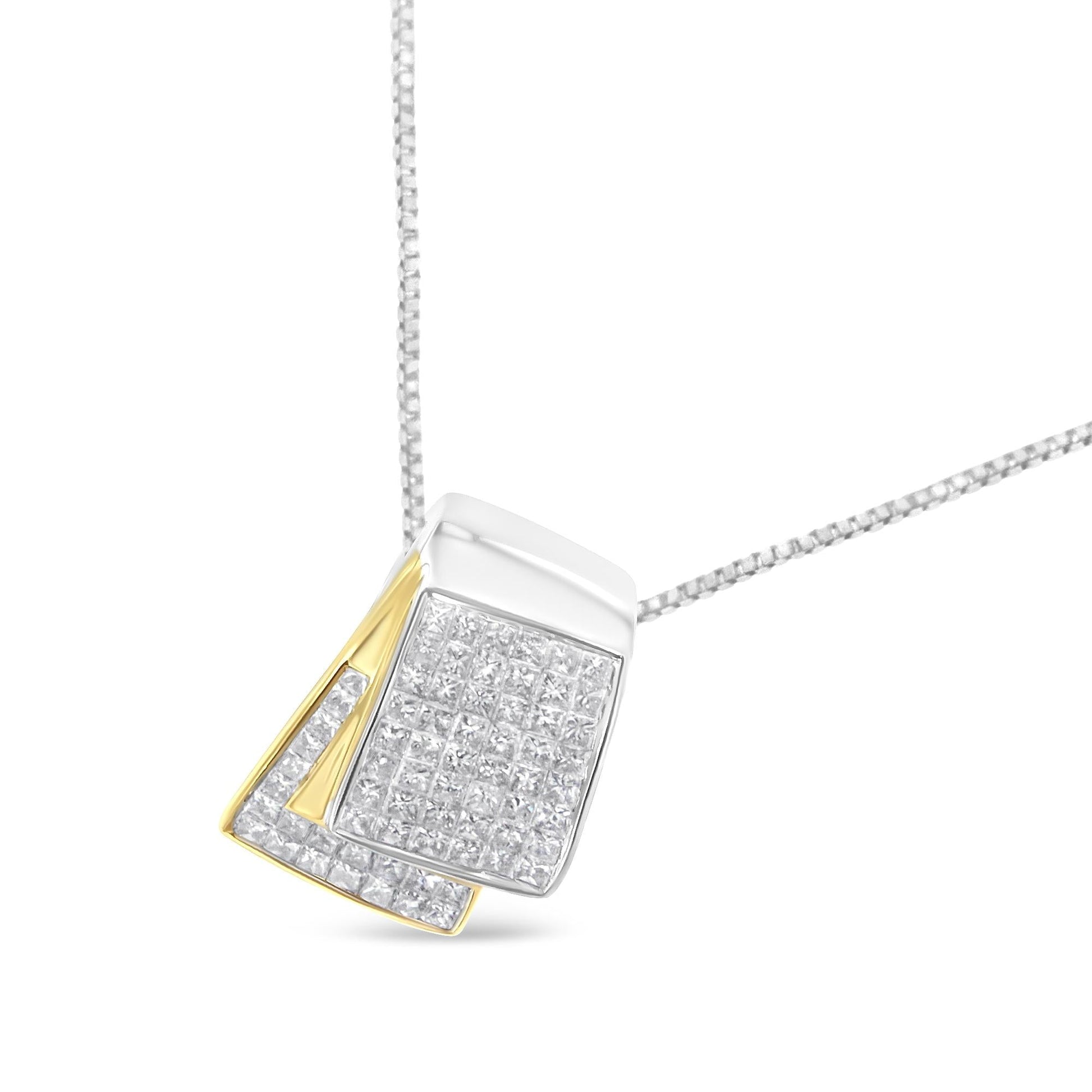 14K White and Yellow Gold 2.0 Cttw Princess Cut Diamond Two Tone Foldover Box Pendant 18” Box Chain Necklace (H-I Color, SI1-SI2 Clarity)-2