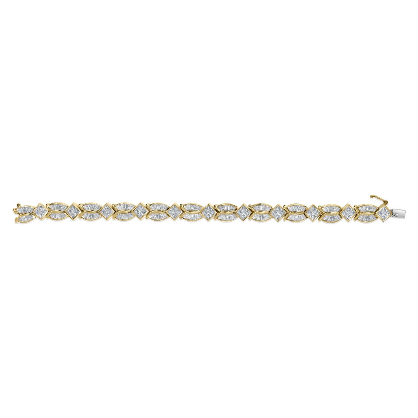 14K Yellow Gold 8 1/5 Cttw Baguette and Princess-Cut Diamond Geometric Twist Link Bracelet (G-H Color, VS1-VS2 Clarity) - Size 7"-2