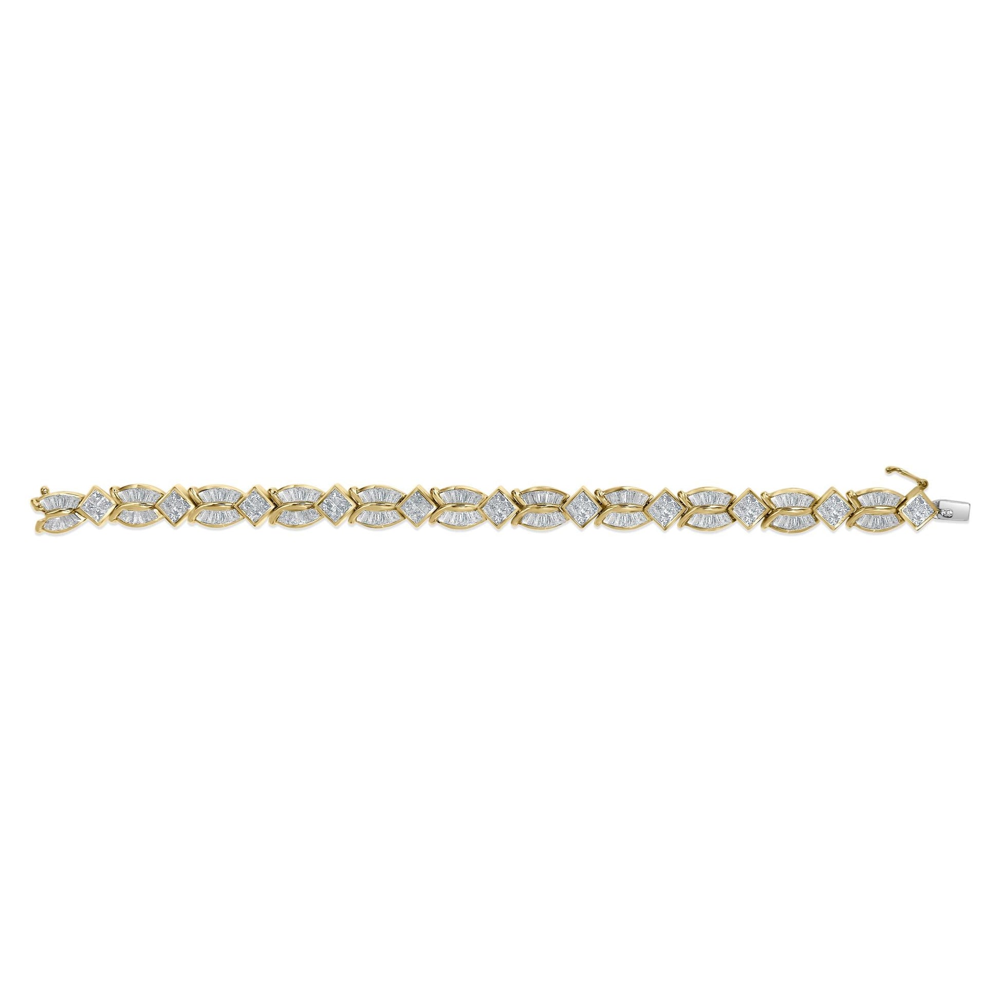14K Yellow Gold 8 1/5 Cttw Baguette and Princess-Cut Diamond Geometric Twist Link Bracelet (G-H Color, VS1-VS2 Clarity) - Size 7"-2
