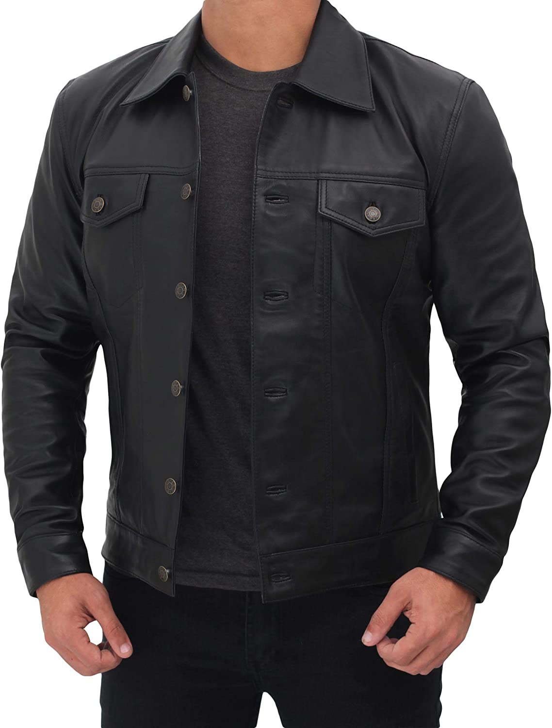 Fernando Men's Button Up Leather Shirt Black-1