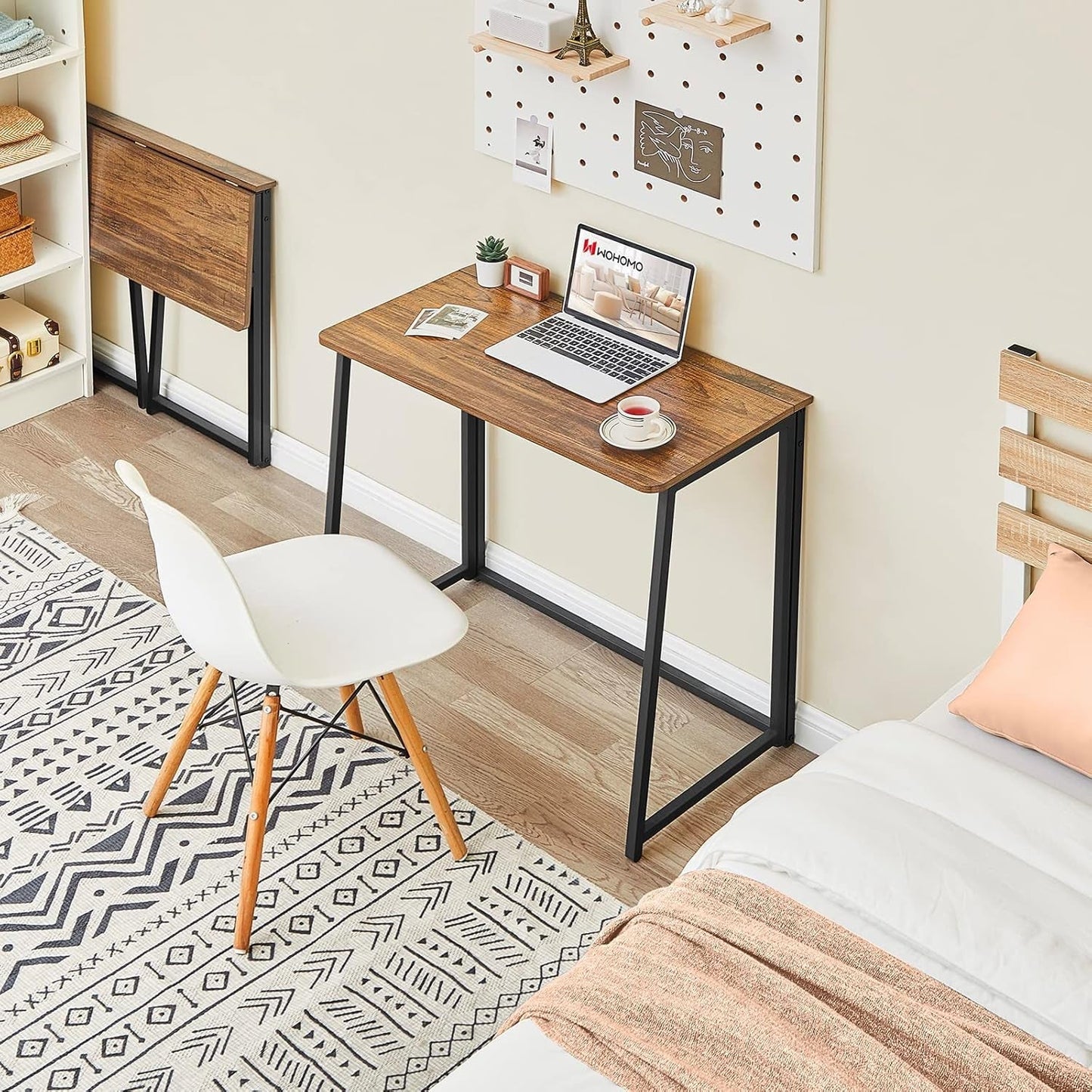 Folding Computer Desk, Small Writing Desk 31.5", Space-Saving Foldable Laptop Table Writing Workstation for Home Office, Easy Assembly, Rustic Walnut-1