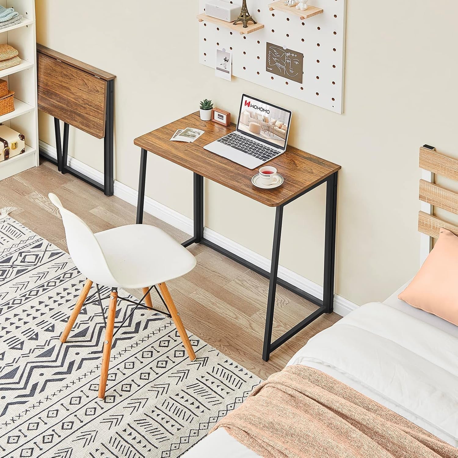 Folding Computer Desk, Small Writing Desk 31.5", Space-Saving Foldable Laptop Table Writing Workstation for Home Office, Easy Assembly, Rustic Walnut-1