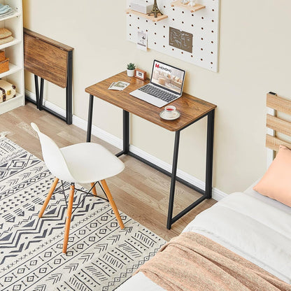 Folding Computer Desk, Small Writing Desk 31.5", Space-Saving Foldable Laptop Table Writing Workstation for Home Office, Easy Assembly, Rustic Walnut-1