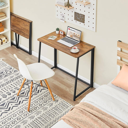 Folding Computer Desk, Small Writing Desk 31.5", Space-Saving Foldable Laptop Table Writing Workstation for Home Office, Easy Assembly, Rustic Walnut-1