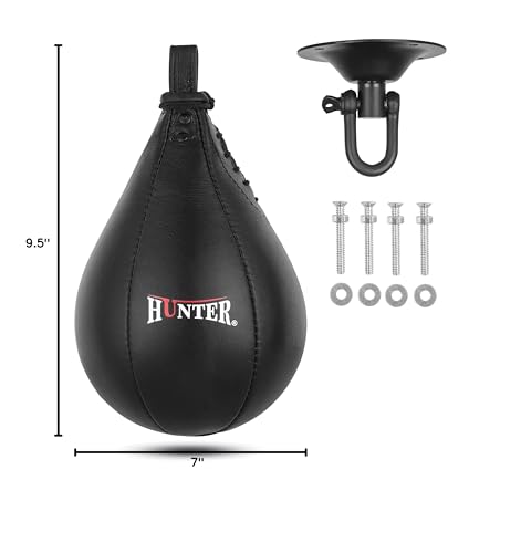 Hunter Leather Speed Bag with Hanging Swivel - Boxing Training Bag for Speed & Accuracy