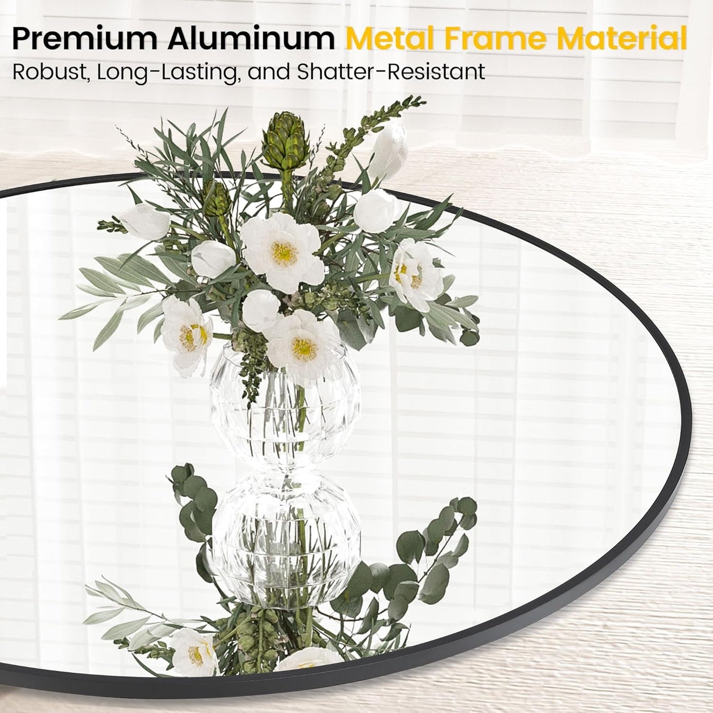 Round Mirror, 32 Inch Black Bathroom Mirror, Circle Mirror with Metal Frame, Large Stylish Wall Mirror, round Mirrors for Bathroom, Entryway, Bedroom, Vanity, Hallway, Living Room-4