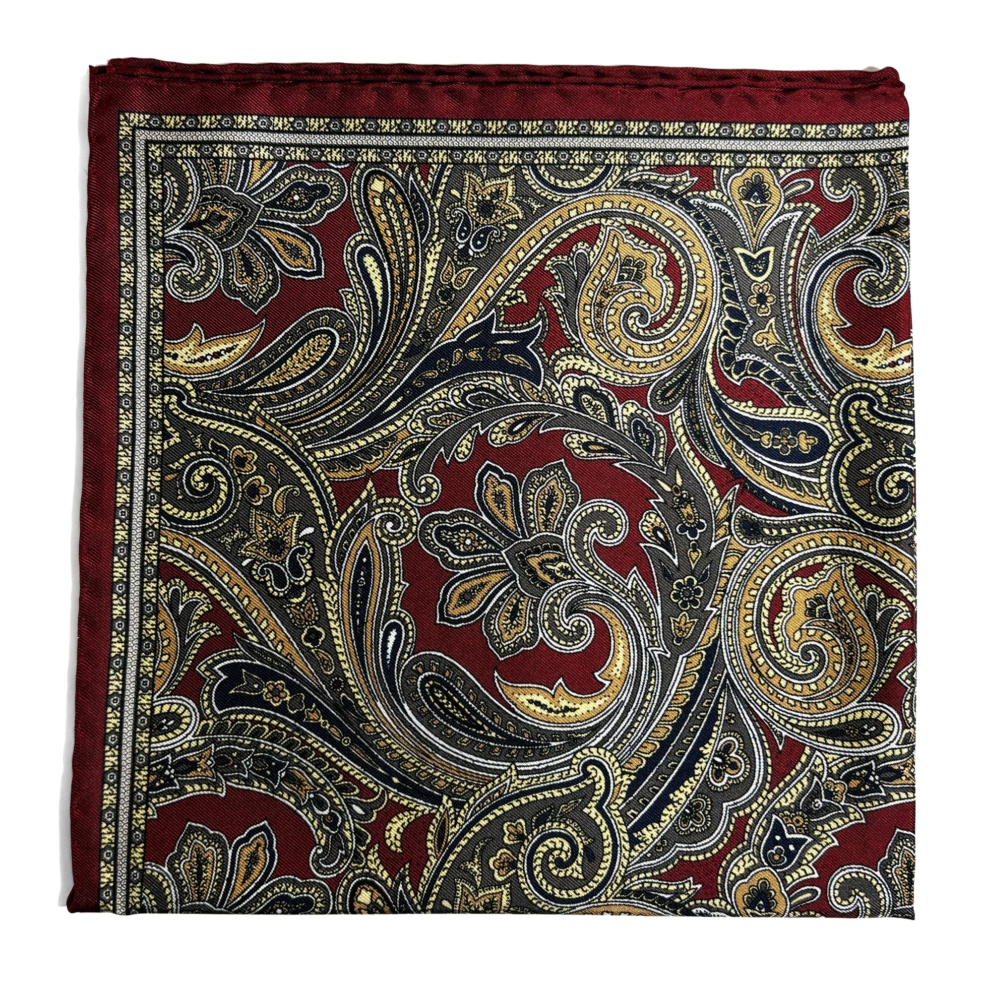 Burgundy Paisley Silk Pocket Square-0