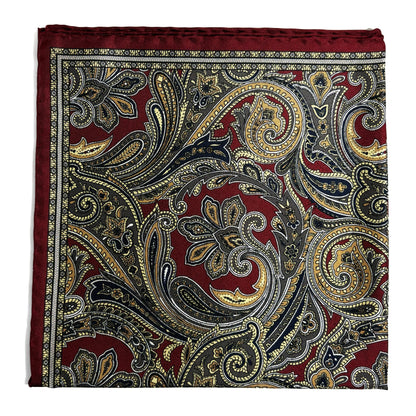 Burgundy Paisley Silk Pocket Square-0