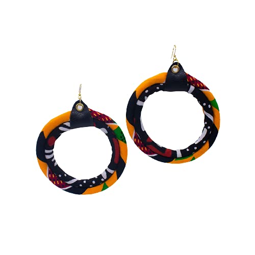 Red Black Yellow Green African Hoop Earrings | Kente Print Earrings | Mud cloth print Earrings | Afrocentric Earrings