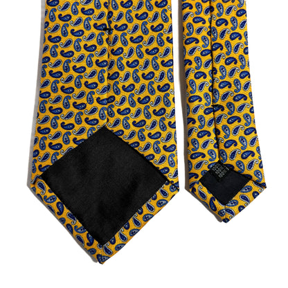 Yellow Small Paisley Silk Tie (Handmade in Italy)-3