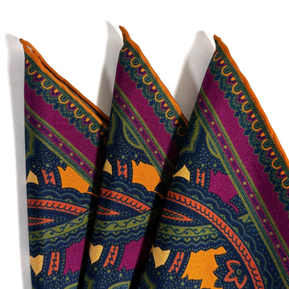 Purple & Gold Large Medallion Silk Pocket Square-1