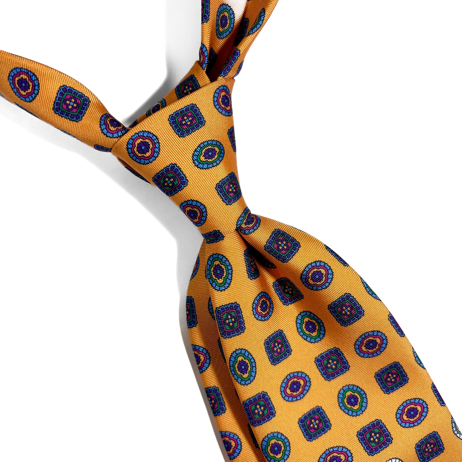 Amber Yellow Geometric Medallion Silk Tie-1