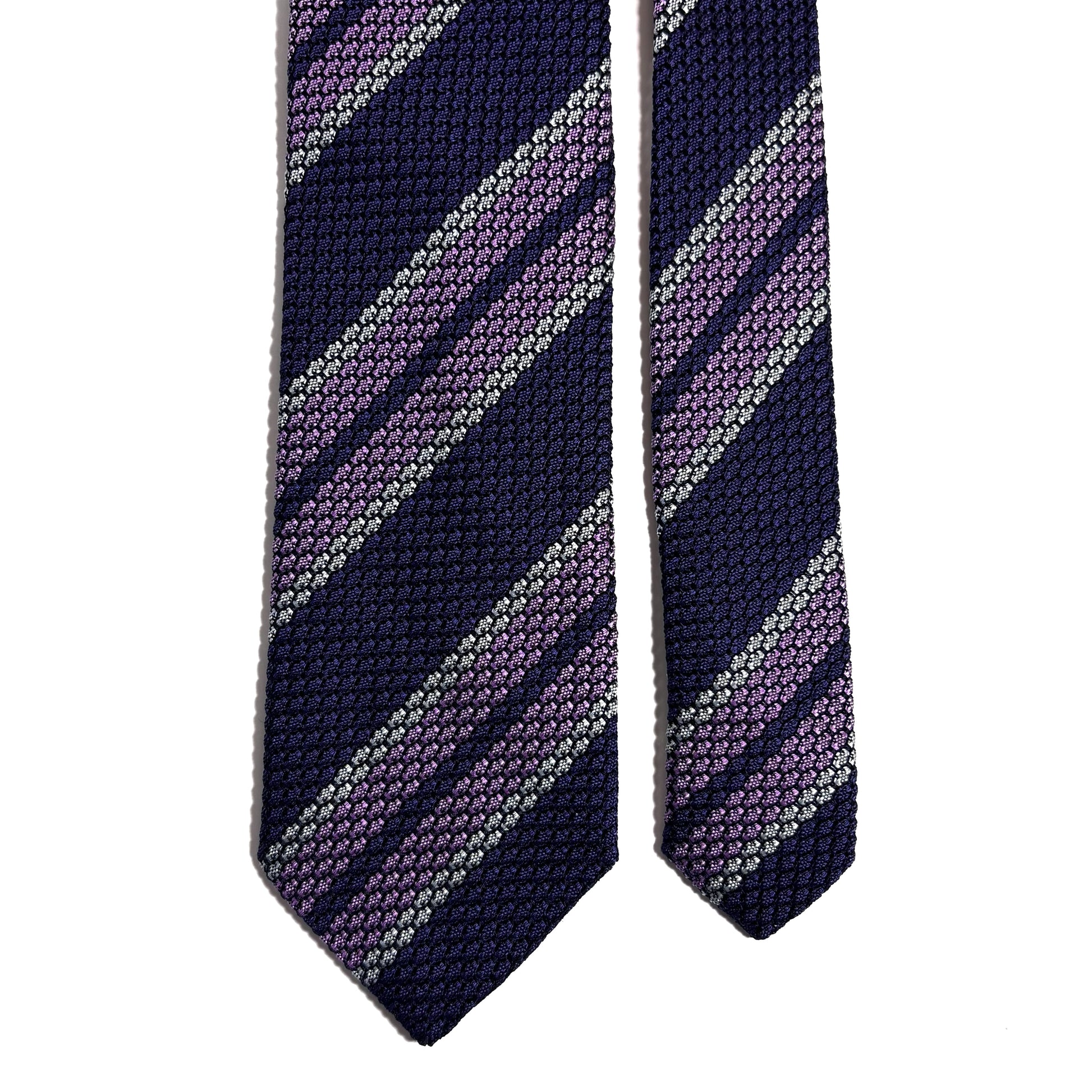 Purple & Lilac Striped Silk Grenadine Tie (Garza Grossa)-2