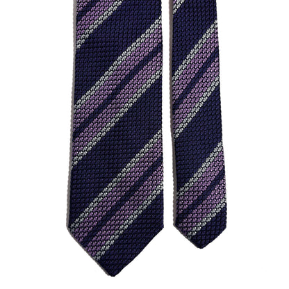 Purple & Lilac Striped Silk Grenadine Tie (Garza Grossa)-2