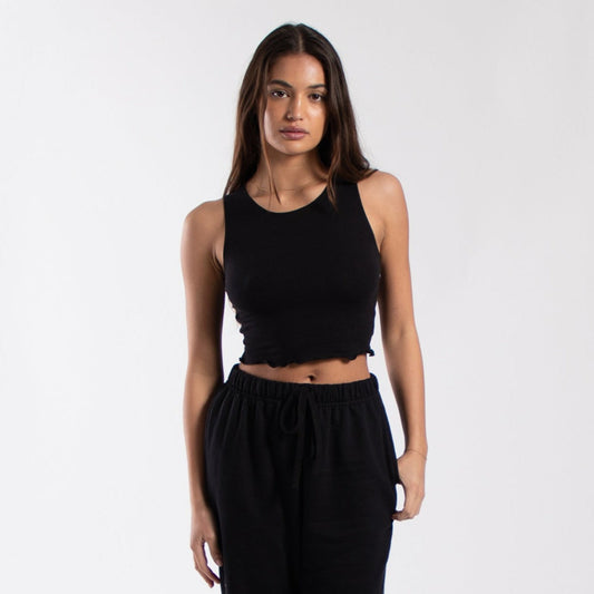 0892 - Women's Cropped Lettuce Trim Muscle Tank-0