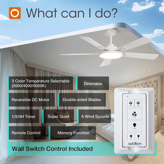 Ceiling Fans with Lights, 52 Inch White Ceiling Fan with Light and Remote Control, Reversible, 3CCT, Dimmable, Noiseless, Small Ceiling Fan for Bedroom, Farmhouse, Indoor/Outdoor Use-1