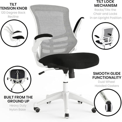 Kelista Office Chair, Ergonomic, Mid-Back, White Frame, Black Mesh with Swivel-3