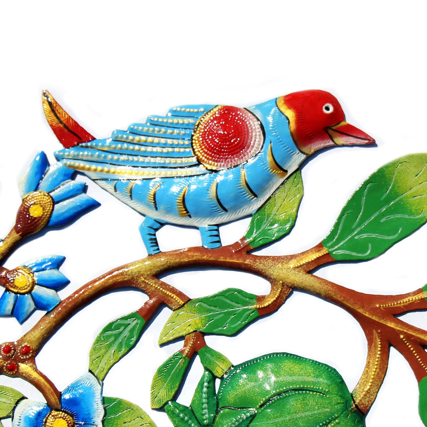 BLUE BIRD DOOR WREATH HAITIAN METAL DRUM WALL ART
