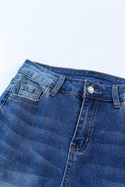 SHEWIN Dark Blue Casual Pocket High Rise Wide Leg Jeans