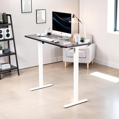 60-Inch Electric Height Adjustable 60 X 24 Inch Stand up Desk, Black Solid One-Piece Table Top, White Frame, Home & Office Furniture Sets, B0 Series, DESK-KIT-W06B-1