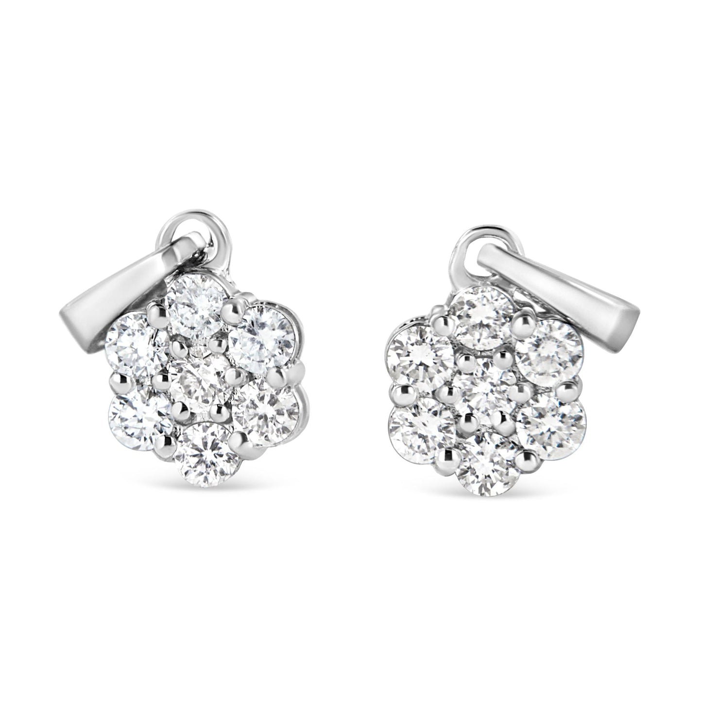 14KT White Gold 1/2 cttw Diamond Floral Cluster Pendant Necklace (HI, SI2-I1)-3