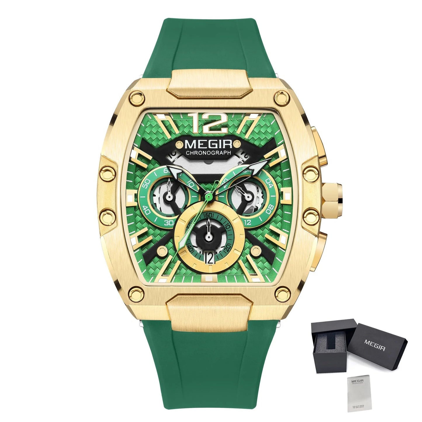 MEGIR Chronograph Luxury Sport Quartz Watch Men Waterproof Luminous Silicone Casual Big Dial Wristwatch Auto Date Reloj Hombre-18