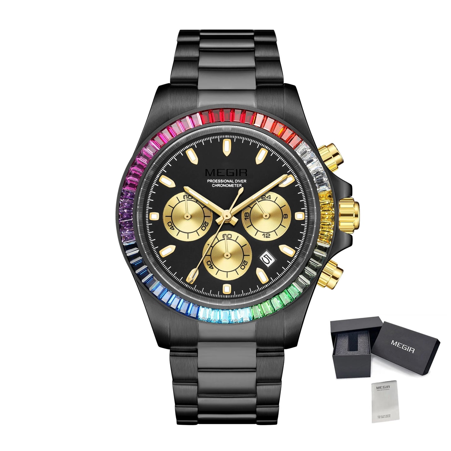 MEGIR Mens Watches Top Brand Luxury Business Wristwatches Stainless Steel Waterproof Date Quartz Chronograph Reloj Hombre 8410-16