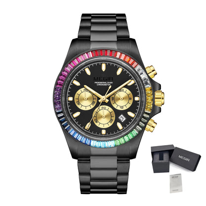 MEGIR Mens Watches Top Brand Luxury Business Wristwatches Stainless Steel Waterproof Date Quartz Chronograph Reloj Hombre 8410-16