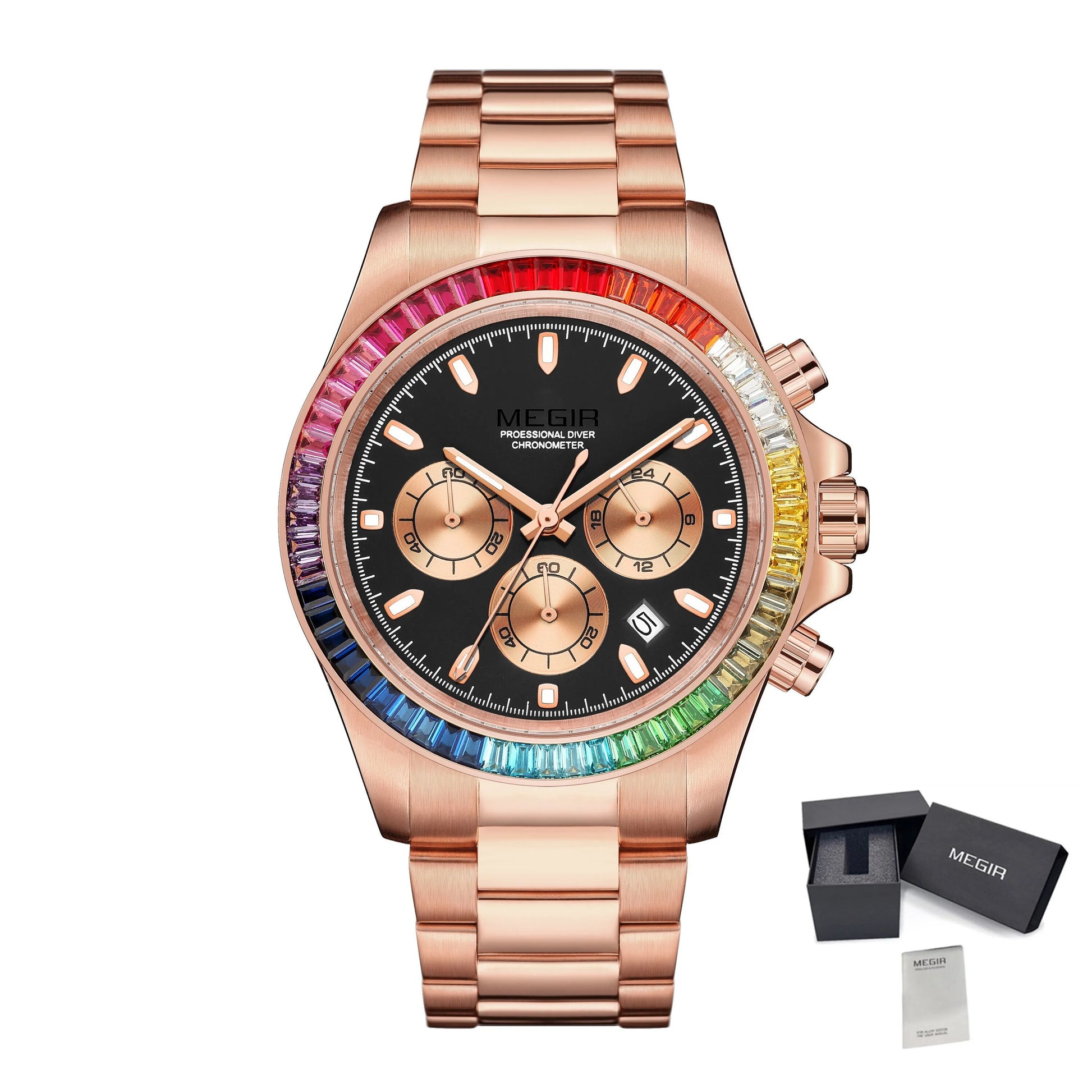 MEGIR Mens Watches Top Brand Luxury Business Wristwatches Stainless Steel Waterproof Date Quartz Chronograph Reloj Hombre 8410-14