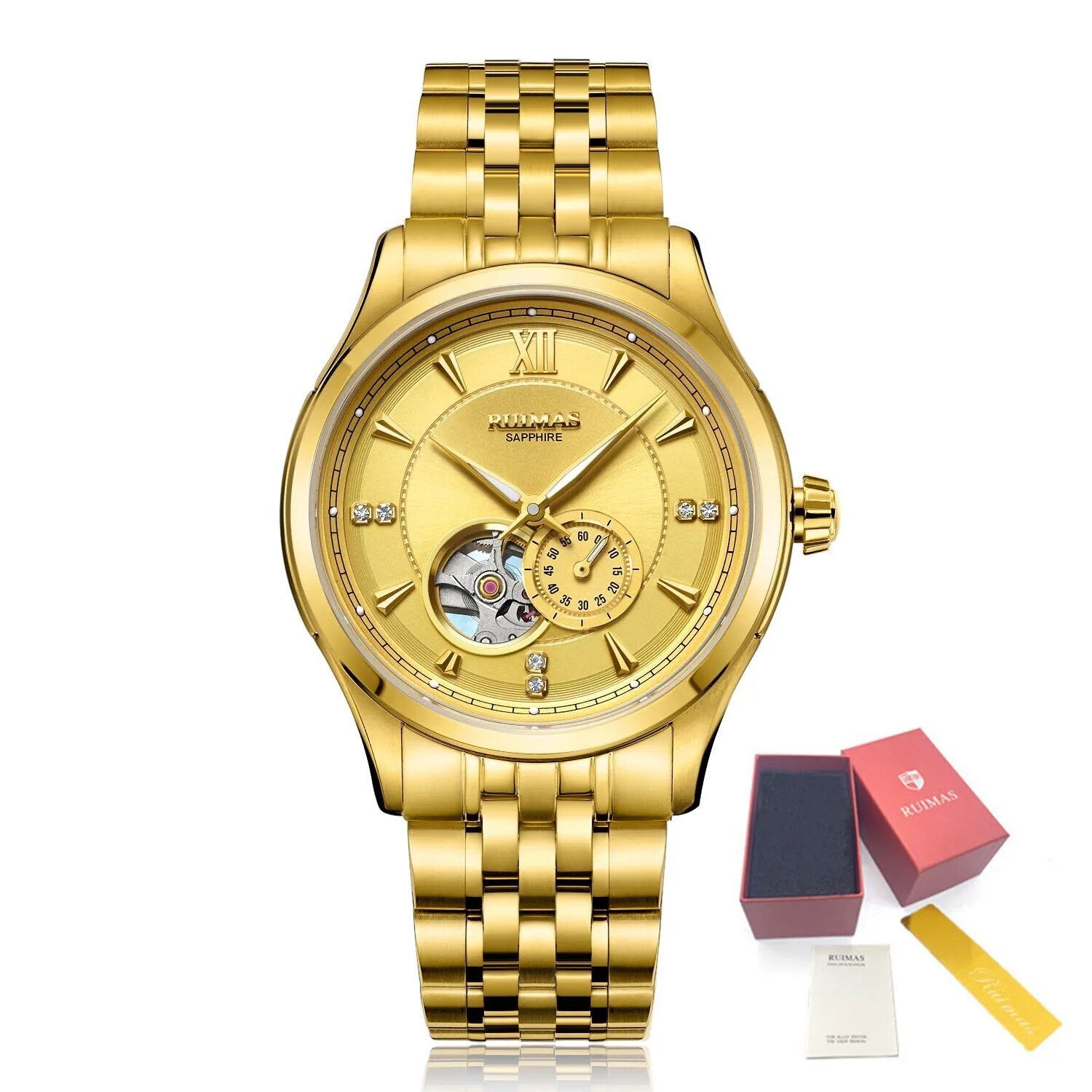 RUIMAS Luxury Men Mechanical Watches Sapphire Glass Stainless Steel Bracelet Business Casual WristWatch Clock Montre Homme-11