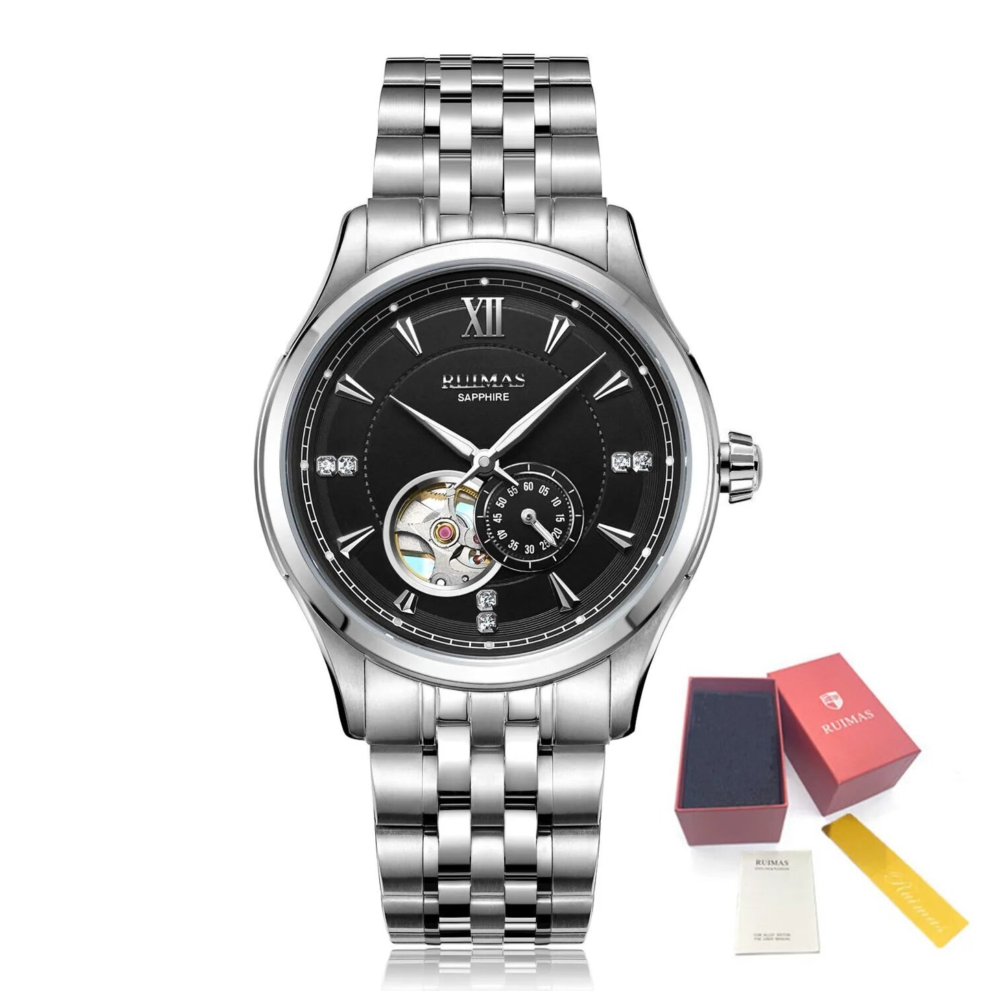 RUIMAS Luxury Men Mechanical Watches Sapphire Glass Stainless Steel Bracelet Business Casual WristWatch Clock Montre Homme-13