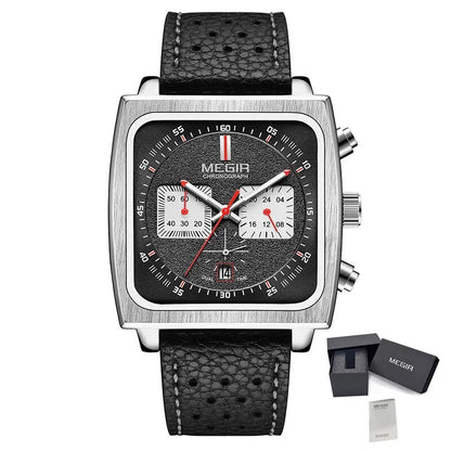 MEGIR 2022 Analogue Watch Men Top Brand Fashion Luxury Rectangle Quartz Military Watches Waterproof Luminous Leather Strap-11