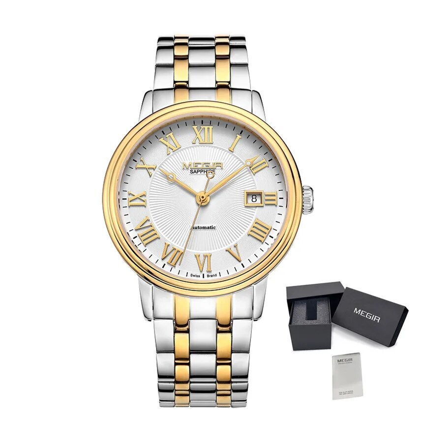 MEGIR Automatic Mechanical Watch Men Stainless Steel Watches Top Brand Luxury Business Wristwatch Male Clock Relogio Masculino-10