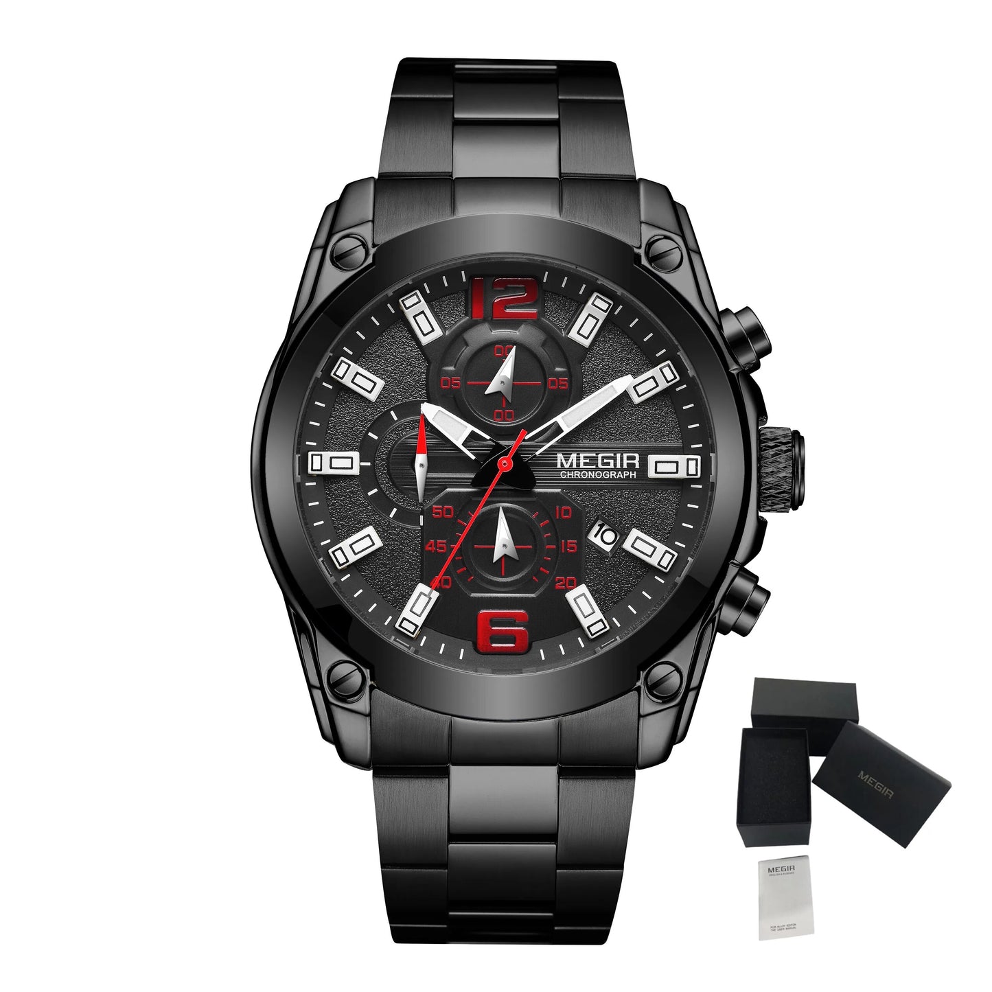 MEGIR Original Luxury Men Chronograph Stainless Steel Wristwatch Waterproof Luminous Quartz Watch Clock Calendar Reloj Hombre-17