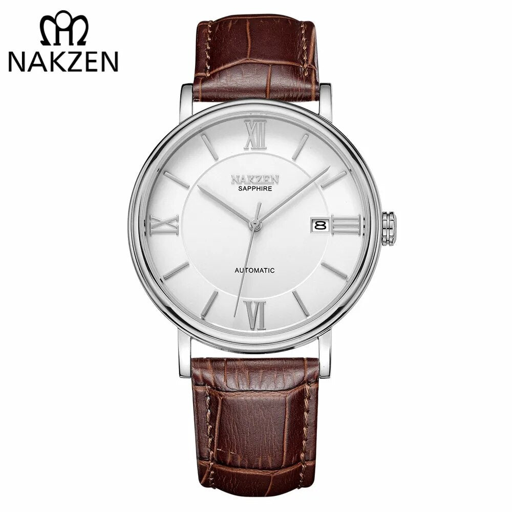 NAKZEN Men Business Automatic Mechanical Watches Brand Luxury Leather Man Wrist Watch Male Clock Relogio Masculino Miyota 9015-0