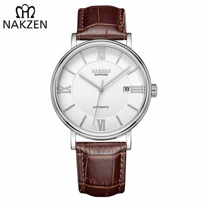 NAKZEN Men Business Automatic Mechanical Watches Brand Luxury Leather Man Wrist Watch Male Clock Relogio Masculino Miyota 9015-0