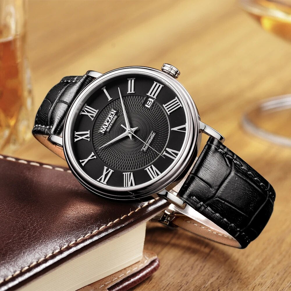 NAKZEN Men Classic Automatic Mechanical Watches Brand Luxury Man Stainless Steel Wristwatch Clock Relogio Masculino Miyota 9015-3