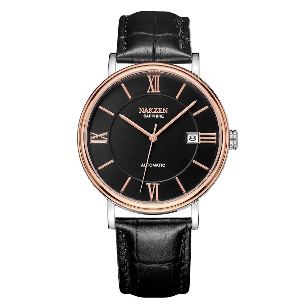 NAKZEN Men Business Automatic Mechanical Watches Brand Luxury Leather Man Wrist Watch Male Clock Relogio Masculino Miyota 9015-7