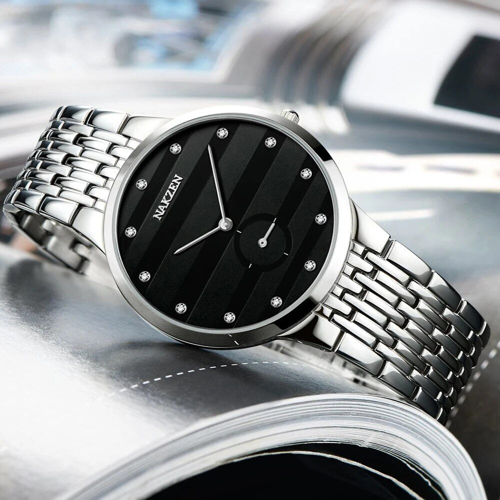 NAKZEN Diamond Men Watch Luxury Brand Sapphire Watches Mens Stainless Steel Black Gold Wristwatch Male Clock Relogio Masculino-5