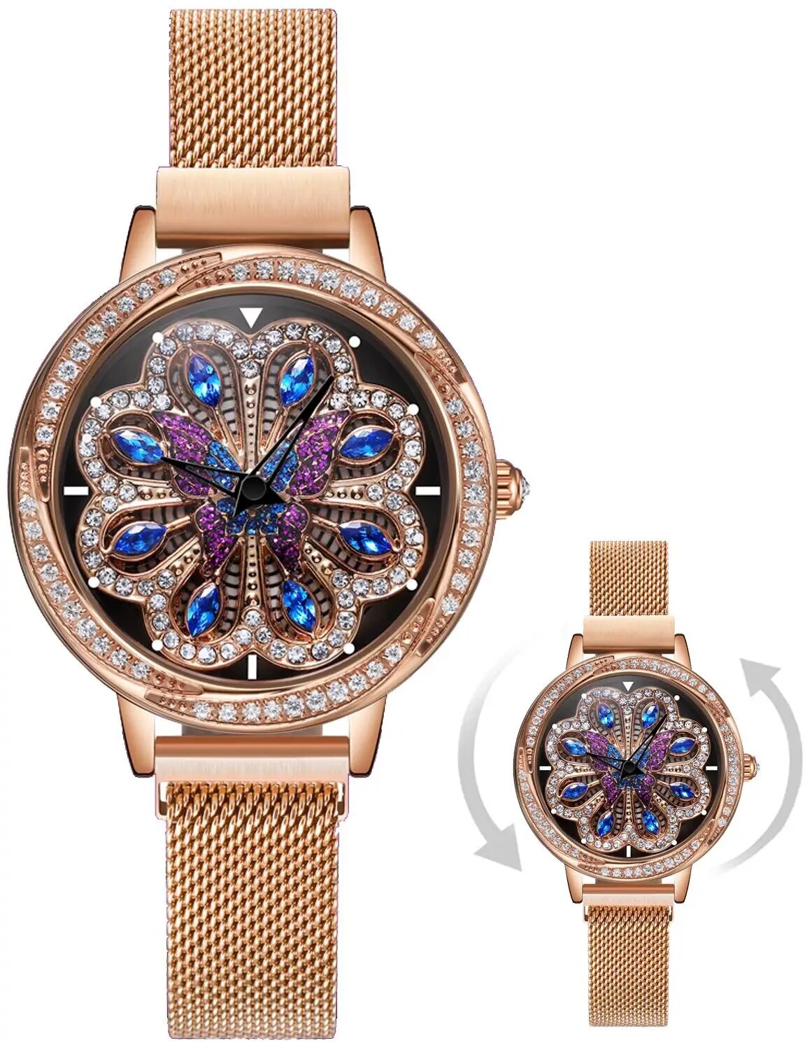 Luxury Women Watches Magnetic Stainless Steel Female Clock Quartz Rotating Wristwatch Fashion Ladies Wrist Watch reloj mujer-1