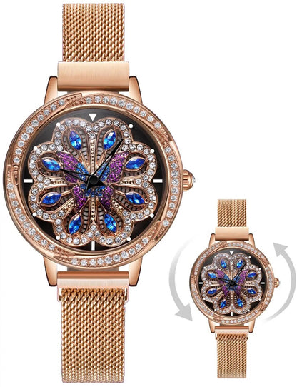 Luxury Women Watches Magnetic Stainless Steel Female Clock Quartz Rotating Wristwatch Fashion Ladies Wrist Watch reloj mujer-1