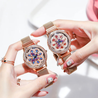 Luxury Women Watches Magnetic Stainless Steel Female Clock Quartz Rotating Wristwatch Fashion Ladies Wrist Watch reloj mujer-2