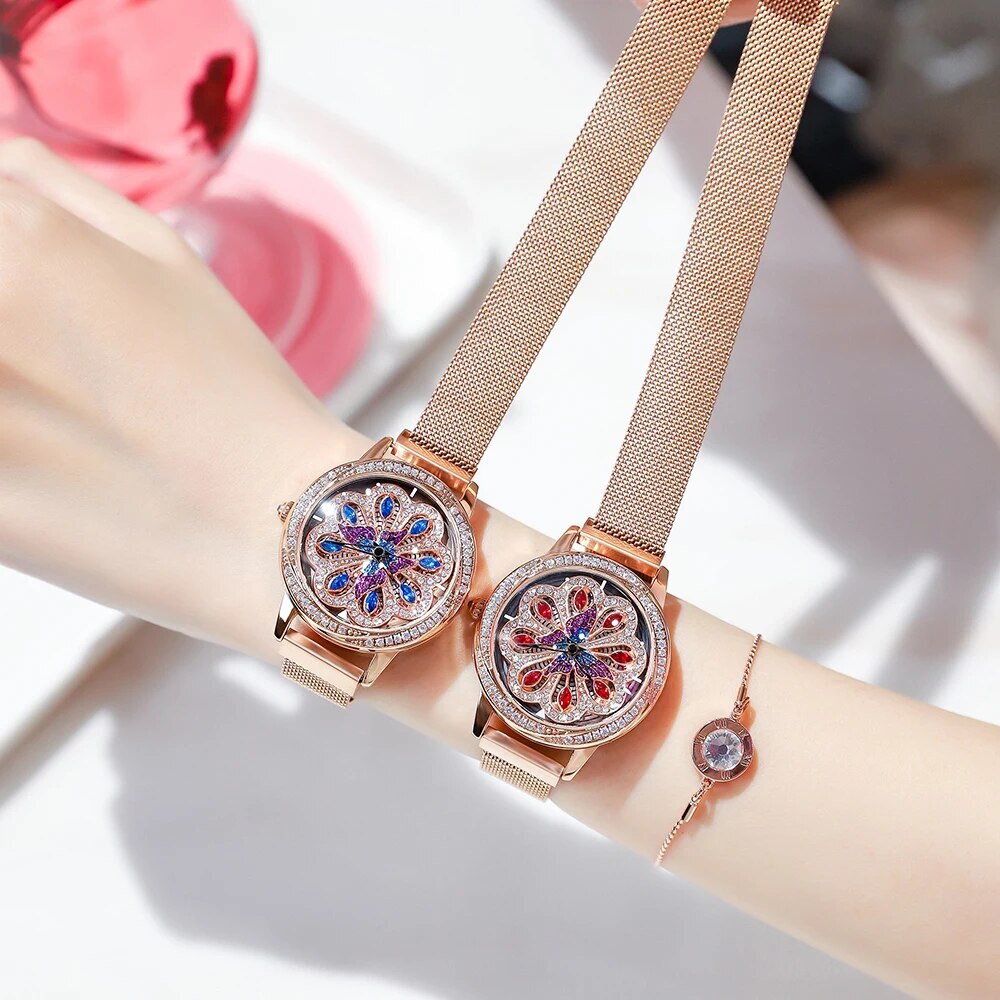 Luxury Women Watches Magnetic Stainless Steel Female Clock Quartz Rotating Wristwatch Fashion Ladies Wrist Watch reloj mujer-3
