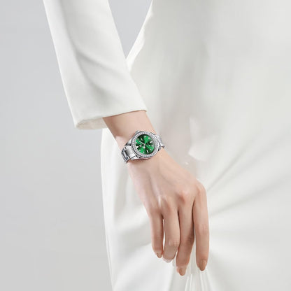OLEVS Women Watch Silver and Green Watches for Women Small Wrist Ladies Diamond Classic Stainless Steel Dress Female Watches Analog Quartz Waterproof Date Women's Wrist Watch Luminous Reloj de Mujer