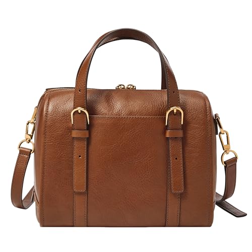 Fossil Women's Carlie Leather Satchel Purse Handbag, Brown (Model: ZB1772200)