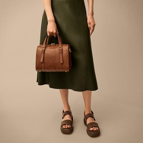 Fossil Women's Carlie Leather Satchel Purse Handbag, Brown (Model: ZB1772200)