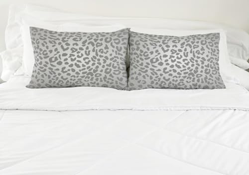 TBUEKLI Silver Gray Leopard Print Queen Size Bed Sheets, Cheetah Print Sheet Set for Girls Kids Boys Women African Animal Themed Fitted Sheet Bedroom Decor Bedding Set 4 Pieces Bed Cover