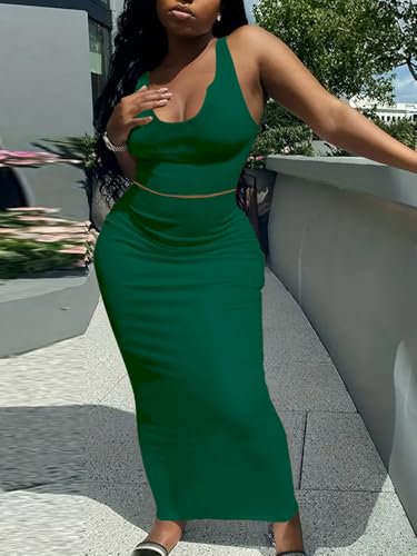 2 piece outfits for women Sexy Bodycon Skirt Set Summer Casual Matching Sets Green L