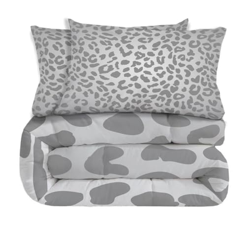 TBUEKLI Silver Gray Leopard Print Queen Size Bed Sheets, Cheetah Print Sheet Set for Girls Kids Boys Women African Animal Themed Fitted Sheet Bedroom Decor Bedding Set 4 Pieces Bed Cover